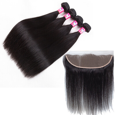 

3 Bundles With Lace Frontal Closure Brazilian Virgin Straight Hair Extensions Brazilian Hair Bundles With Closure