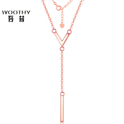 

Wushu WOOTHY 18K Gold Jacket Fashion Art Geometric Rose Gold Pendant V-shaped Chainbone Chain