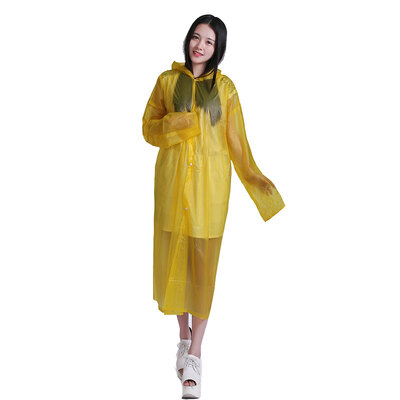 

Pioneer with translucent thicker non-disposable raincoat male&female long with cap windbreaker front open button outdoor camping mountaineering travel rafting travel piece of adult infantry raindrops frosted yellow