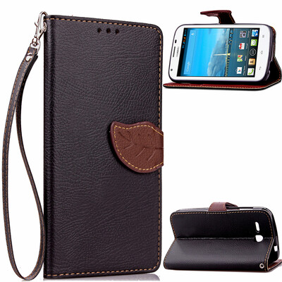 

Black Design PU Leather Flip Cover Wallet Card Holder Case for Huawei Y600