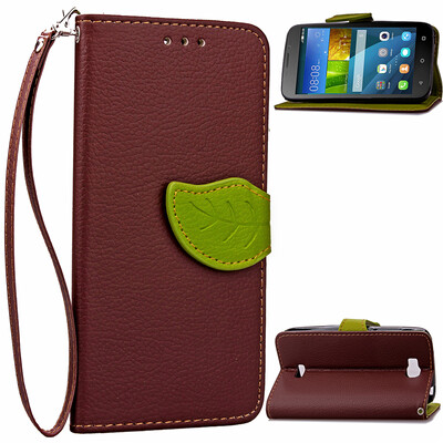 

Brown Design PU Leather Flip Cover Wallet Card Holder Case for Huawei Y5c/Honor Bee