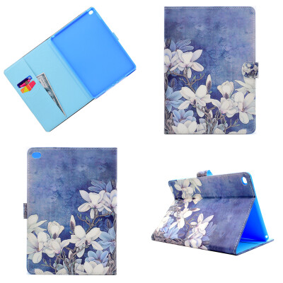 

White flowers Style Classic Flip Cover with Stand Function and Credit Card Slot for Apple iPad 6/iPad Air 2