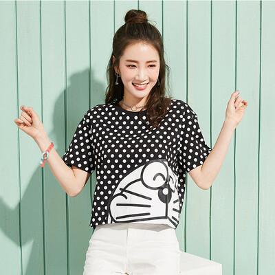 

Semir T-shirt summer round necklace cartoon head wave point printing half sleeve T-shirt 12216000134 black tone S