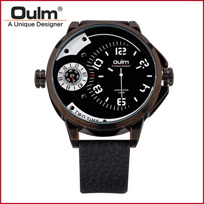 

Oulm HP3706 Mens Watches Luxury Army Watch Leather Strap Wristwatches