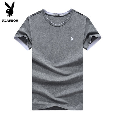 

Playboy PLAYBOY футболка 2017 года новый мужской моды сплошной цвет шею с коротким рукавом футболки 17001PL1917 оранжевый 2XL