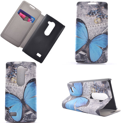 

Blue Butterfly Design Кожа PU откидной крышки Кошелек для карты памяти Чехол для LG Leon