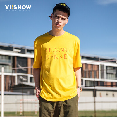 

Wei Xiu viishow collar collar short-sleeved T-shirt male Slim letter printing men's short t-shirt TD19111721 yellow