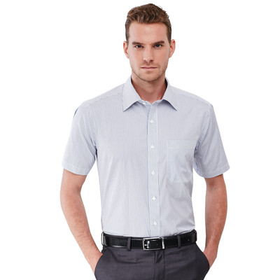 

Gentle Virtue High - profile Cotton Vertical Striped Men 's Short Sleeve Shirt C703S12M Blue Striped 40