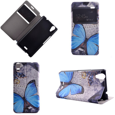 

Blue Butterfly Design PU Leather Flip Cover Wallet Card Holder Case for Wiko Rainbow Up