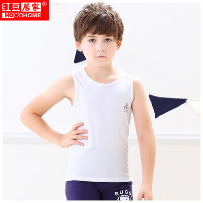 

Red beans home Hodohome children&39s vest girls in the big child cotton elastic backing sleeveless T shirt light powder 14075