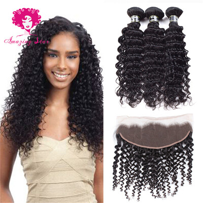 

Amazing Star Deep Wave with Closure Indian Virgin Hair 3 Bundles with 13x4 Frontal Deep Wave Hair with Frontal Extremely Cheap