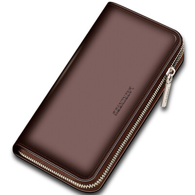 

LAORENTOU Men's Zipper Cowhide Leather Long Wallet Clutch Bag