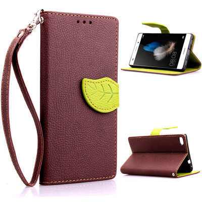 

Brown Design PU Leather Flip Cover Wallet Card Holder Case for Huawei P8 Lite