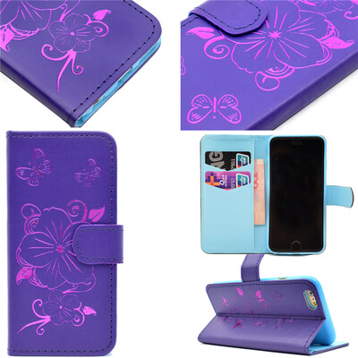 

Purple Hot Stamping Foil Gold Design PU Leather Flip Cover Wallet Card Holder Case for Apple iPhone 6