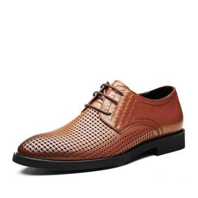 

ZDANN Business Sandals Breathable Shoes Пробивая мужскую кожаную ленту Полосатая обувь ZDN530 Lace Brown 41