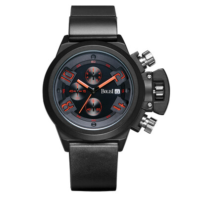 

BOLISI 8202 Chronograph Watch Mens Quartz Black Silicone Strap Sport Wristwatch