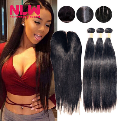 

NLW 10A Brazilian virgin human hair 3 bundles with closure Silk straight hair weaves with closure