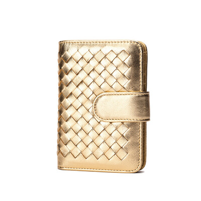 

LANVERA Ms. short wallet Japan and South Korea weaving sheepskin buckle multi-card short paragraph wallet female L6966 treasure blue