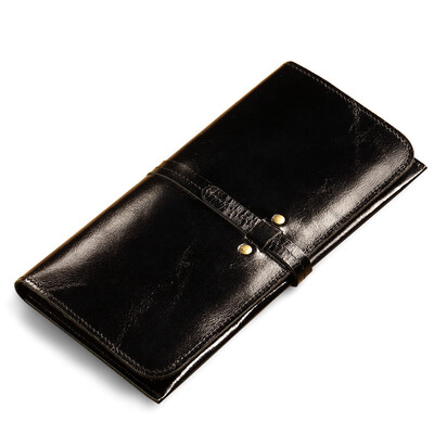

AIM wallet male long section zipper thin leather wallet men's wear belt Japan and South Korea wallet leather multi-function card bag holder A311 black