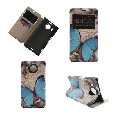 

Blue Butterfly Design PU Leather Flip Cover Wallet Card Holder Case for Microsoft Lumia 950
