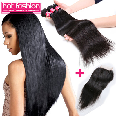

Hot Fashion Hair 3 Bundles Peruvian Straight Hair With Closure 8A Grade Unprocessed Peruvian Virgin Human Hair With Closure