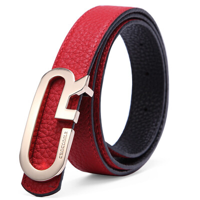 

Jingdong supermarket] crocodile shirt (CROCODILE) fashion leather leather belt Japan and South Korea trend board buckle thin belt female 14613004-15 orange