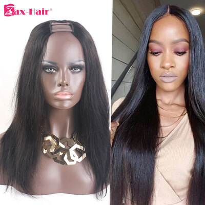 

U Part Wig Cap With Combs Silky Straight Glueless U Part Human Hair Wigs For Black Women Virgin 130 Density Middle Part Zax Hair