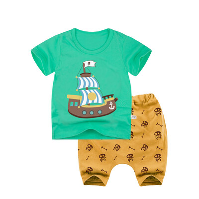 

Yue Tong Lai children's suit summer boy short-sleeved T-shirt harem pants suit summer Y1913 green pirate ship 120