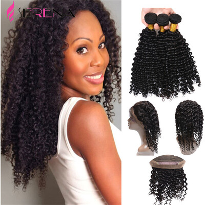 

360 Deep Wave Frontal With Bundles Brazilian Virgin Hair Extension Weave 3 Bundles With 360 Lace Frontal 7A Deep Curl Bundles