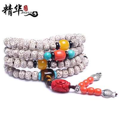 

The essence of 108 high-density dry grinding moon and moon Bodhi with tiger eye stone three-way Buddha Buddha beads hand-free tour 7 * 9mm essence of the paragraph