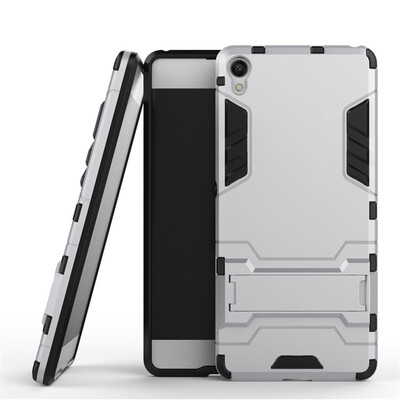 

Silver Slim Robot Armor Kickstand Shockproof Hard Rugged Rubber Back Case For SONY Xperia XA