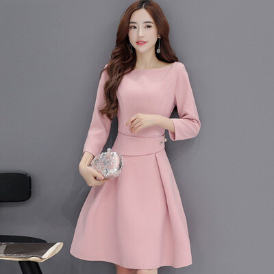 

A bowl of morning 2017 autumn Korean women&39s waist was thin A word skirt Slim dress S71R0002 pink M
