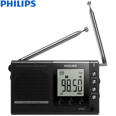 

飞利浦（PHILIPS）AE3000/93 收音机 迷你数字调谐便携式立体声收音机 双天线半导体 黑色