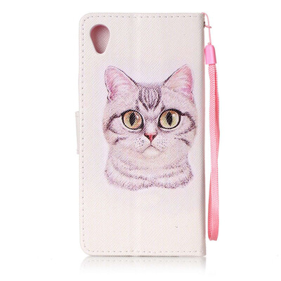 

Short Hair Cat Design PU Leather Flip Cover Wallet Card Holder Case for Sony Xperia X