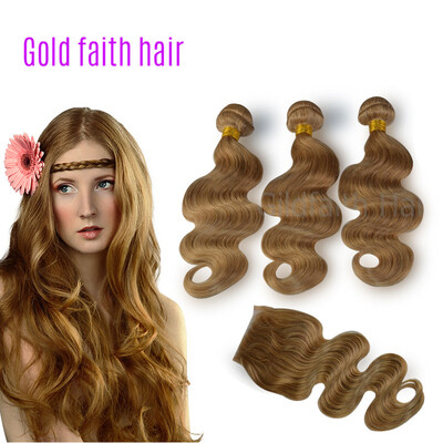 

Grade 7A Hot Sale Brazilian Virgin Hair Body Wave Wavy 27 Honey Blonde Three Bundles With Silk Lace Closure