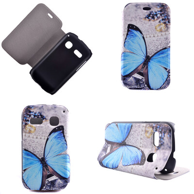 

Blue Butterfly Design Кожа PU откидной крышки Кошелек для карты памяти Чехол для Alcatel One Touch Pop C3