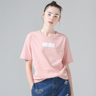 

Начало TOYOUTH 2017 Round Collar Cartoon Print с коротким рукавом Футболка 8720131021 Pink S