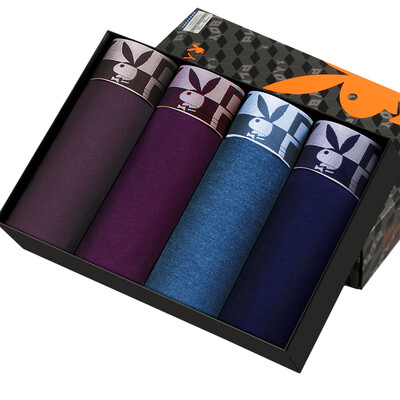 

Playboy Mens Underwear Mens Boxer Youth Middle Waist Four-horned Rabbit Head Minggen Shorts Mens Ice Silk Pants 4 Pack Purple Coffee Purple Lake Green Navy Blue Pack XXXL