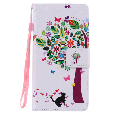 

Tree and Cat Design PU Leather Flip Cover Wallet Card Holder Case for SONY M5