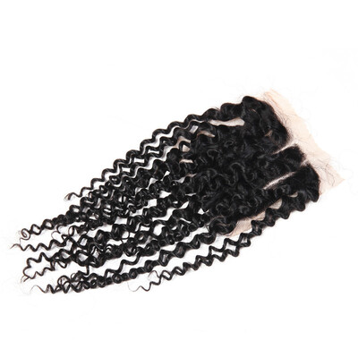 

6A Malaysian Kinky Curly Closure Grade Unprocessed Virgin Malaysian Human hair Kinky Curly Natural Black 1B No Tangle On Sale