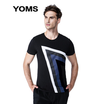 

YOMS) short-sleeved T-shirt male fine cotton business casual round neck short sleeve printing primer shirt male 61244685 Navy Blue