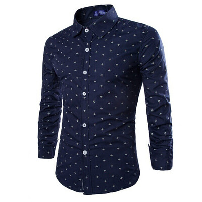 

2015 New Wild Men's Casual Long-sleeved Shirt Printing Anchor