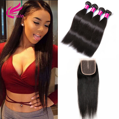 

8A Human hair Brazilian Straight Virgin hair with Closure Unprocessed Brazilian Virgin Hair 4 Bundles with Closure Free/2/3 part