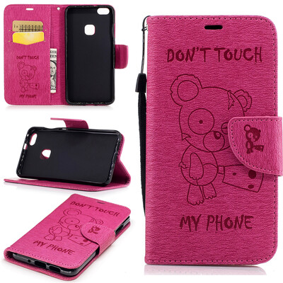 

Rose red Bear Style Embossing Classic Flip Cover with Stand Function and Credit Card Slot for Huawei P10 Lite