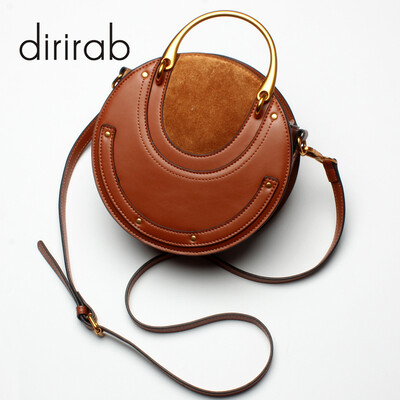 

Dirirab genuine leather womens shoulder bag round bag handbag small round bag cowhide diagonal package pig bag rivets fashion