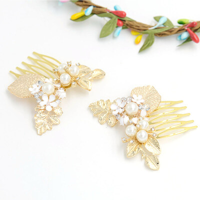 

Charming Golden Flower Hairpin Bridal Combs for Wedding jewelry Accessories