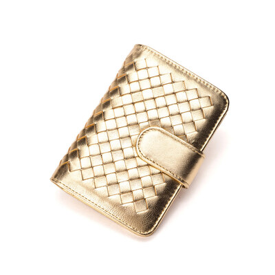

DOODOO lady short paragraph Japan and South Korea woven wallet sheepskin buckle multi-card short paragraph wallet female D6966 gold
