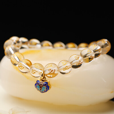 

Ciyuan Ge six words mantra wishful silver lock white crystal hand string