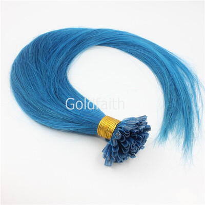 

100 Brazilian Virgin Hair Blue Nail Tip Hair Silky Straight Keratin Fusion U Tip Hair Extensions100s