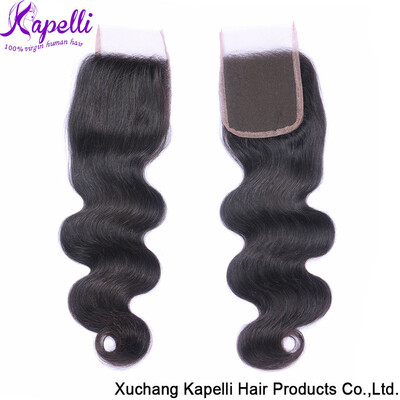 

Свободная перевозка груза Body Wave 4''x 4 '' (H / L) Закрытие шнурка Слегка отбеленные узлы Верхняя оценка бразильских волос Virgin Middle / Free Parted